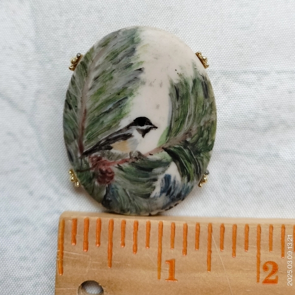Handcrafted Bird Brooch Pin with Gold Accents Porcelain - Picture 7 of 8